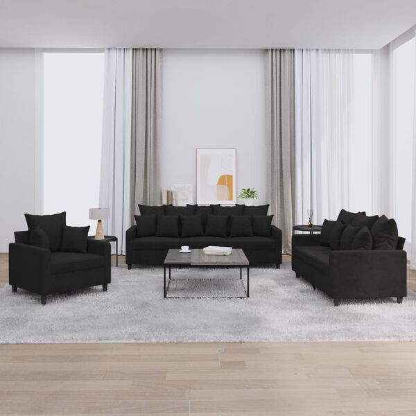 vidaXL Sofa Set Black Velvet (100% polyester), metal, textilene, plywood