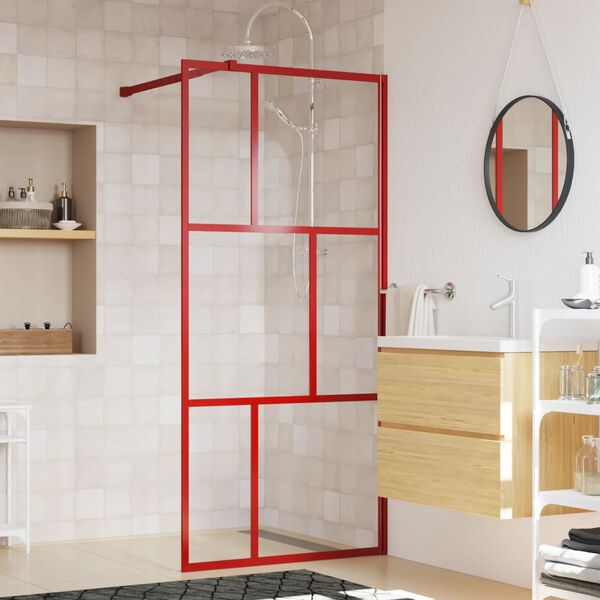 vidaXL Walk-in Shower Wall with Clear ESG Glass Red 31.5"x76.8"