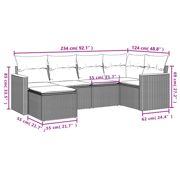 vidaXL Garden Sofa Set Black PE rattan Medium UV-resistant materials
