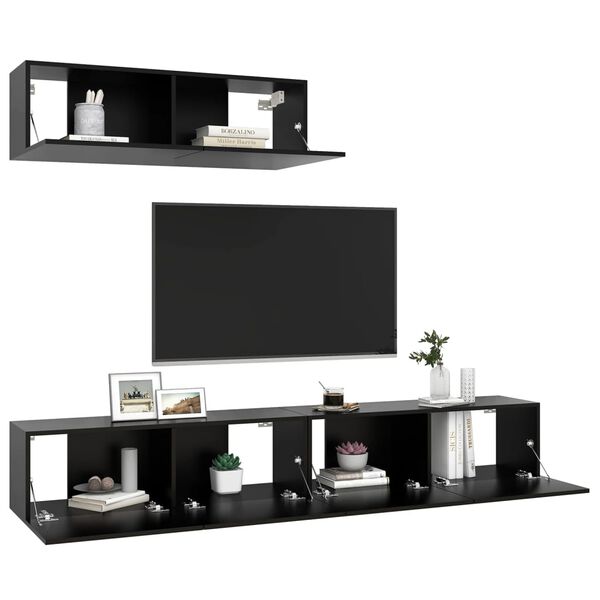 vidaXL TV Cabinet Set of 3 Black Engineered wood