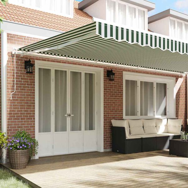 vidaXL Retractable Awning Green and White 236.22 x 118.11 in