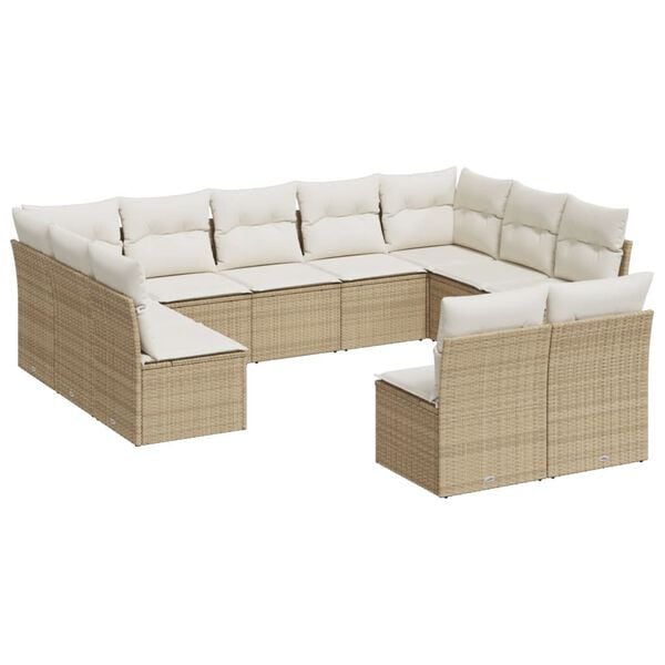 vidaXL Garden Sofa Set Beige Poly Rattan Large Adjustable Feet