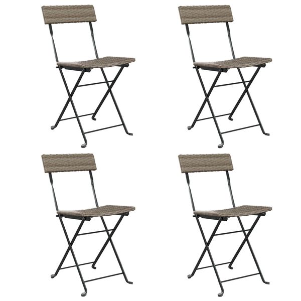 vidaXL Folding Bistro Chair Set of 4 Grey PE rattan Standard Foldable