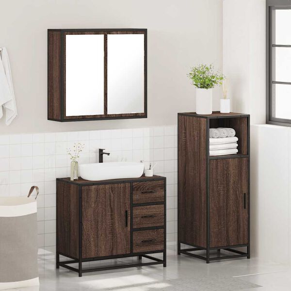 vidaXL Bathroom Furniture Set Brown Oak Engineered Wood, Metal, Glass