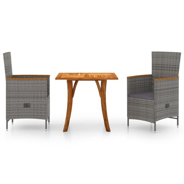 vidaXL 3 Piece Patio Dining Set Gray