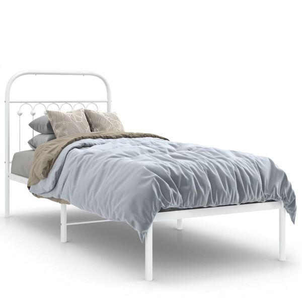 vidaXL Bed Frame White Steel Small Single Bed Frame Rectangular