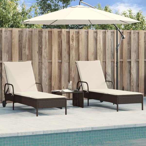vidaXL Sun Lounger Brown Poly Rattan Standard Adjustable Armrests