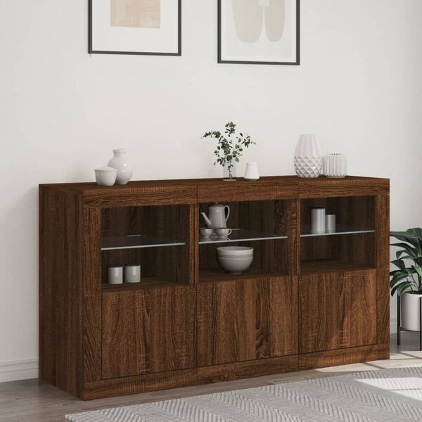 vidaXL Sideboard Brown Oak Engineered Wood, Glass Medium Sideboard