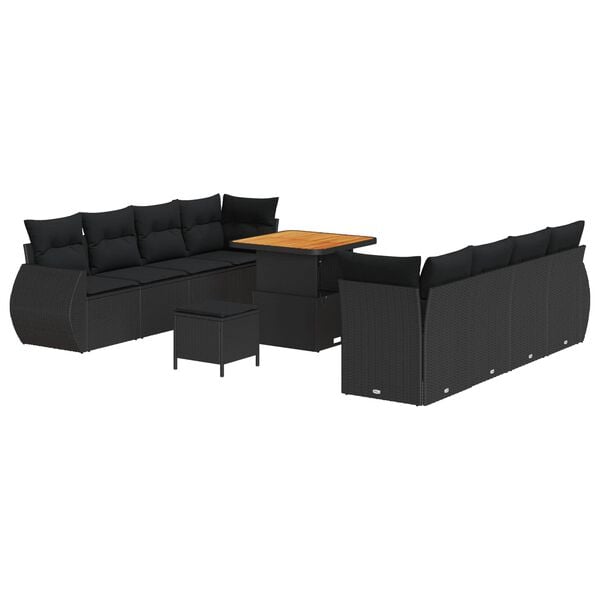 vidaXL Garden Sofa Set Height-Adjustable 11 pcs Black poly rattan