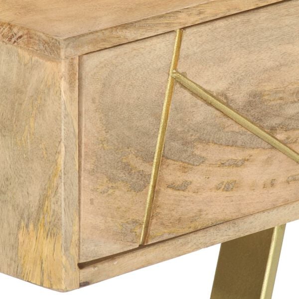 vidaXL Writing Desk Natural with Brass Solid Mango Wood and Steel