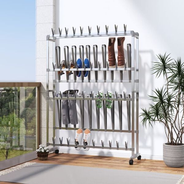 vidaXL Shoe Rack Silver Aluminum, PS, PE Medium Rollable Shoe Rack