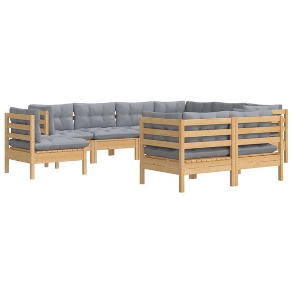 vidaXL Garden Lounge Set Grey Solid Pinewood, 100% Polyester Medium