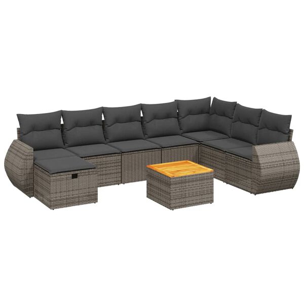 vidaXL Garden Sofa Set Grey PE rattan 9 Piece Modular Garden Sofa Set
