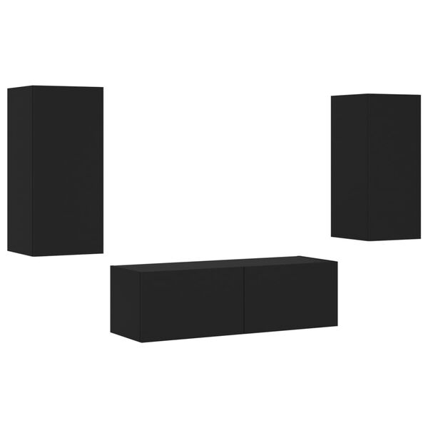 vidaXL 3 Piece TV Wall Stands with LED Lights Black