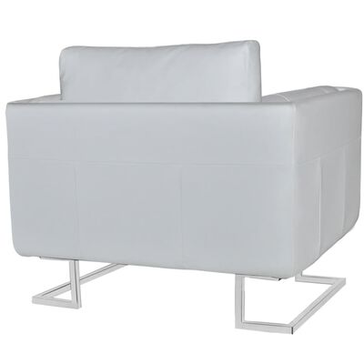 vidaXL Cube Armchair with Chrome Feet White Faux Leather