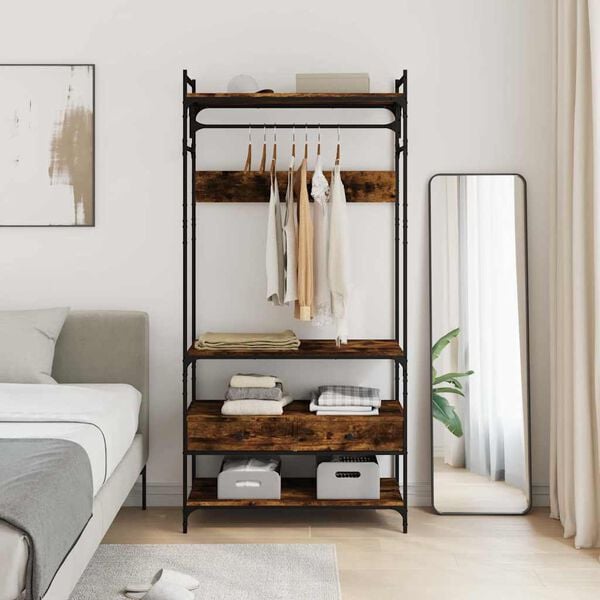 vidaXL Wardrobe Smoked oak Engineered wood, metal Compact