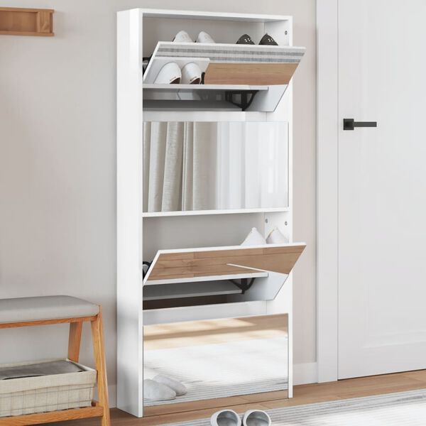 vidaXL Shoe Cabinet High gloss white Engineered wood, glass Medium