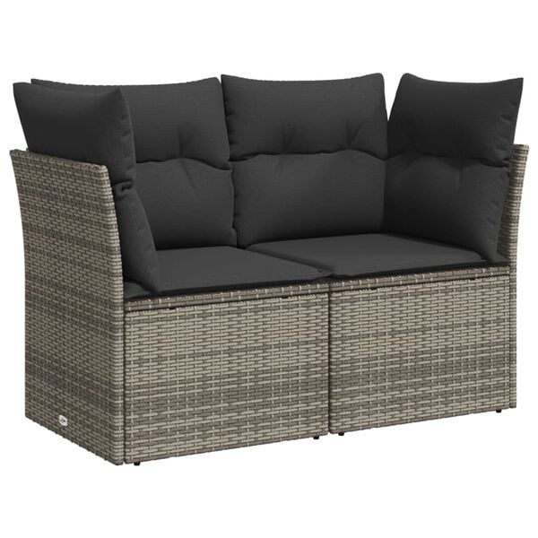 vidaXL Garden Sofa Grey PE rattan, powder-coated steel 2-seater