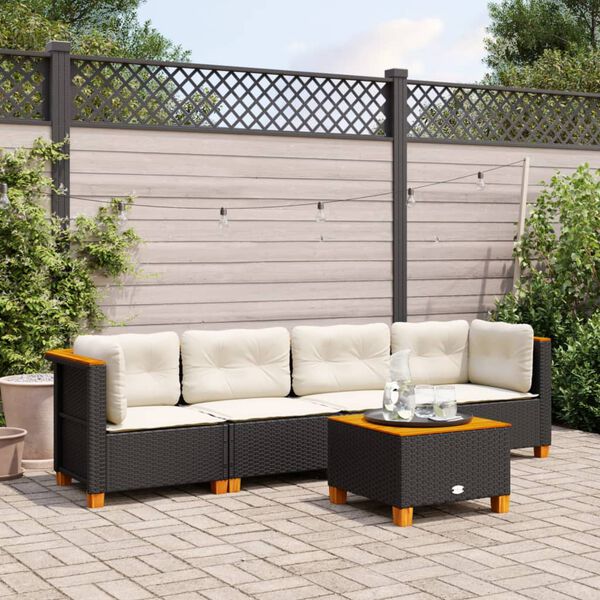 vidaXL Garden Sofa Set Black PE Rattan, Acacia wood, Powder-coated steel