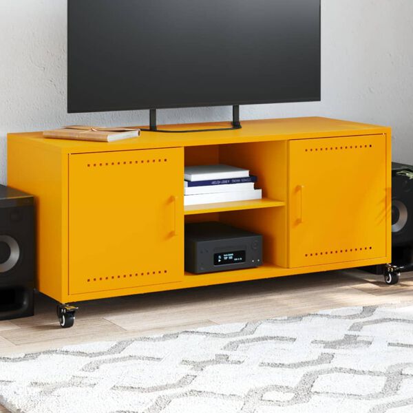 vidaXL TV Cabinet Mustard Yellow Cold-rolled Steel 39.6 x 15.4 x 17.1 in