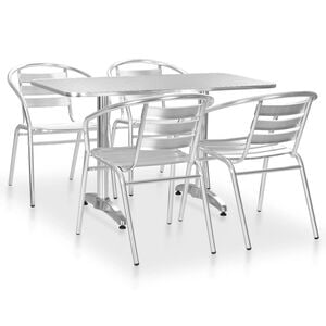 vidaXL Dining Set Silver Aluminum 5 Piece Set Stackable