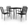 vidaXL Dining Set Black Cotton rope, powder-coated steel, tempered glass