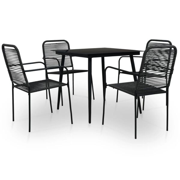 vidaXL Dining Set Black Cotton rope, powder-coated steel, tempered glass