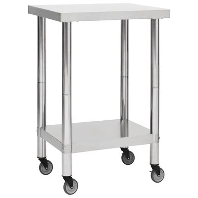 vidaXL Kitchen Work Table with Wheels 23.6"x23.6"x33.5" Stainless Steel