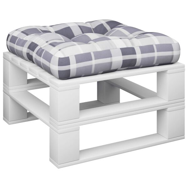 vidaXL Pallet Cushion Grey check 100% polyester 22.8 x 22.8 x 3.9 in