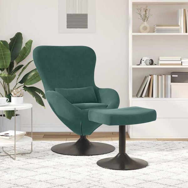 vidaXL Egg Chair with Footstool Dark Green 24.80 x 28.74 x 35.43 in