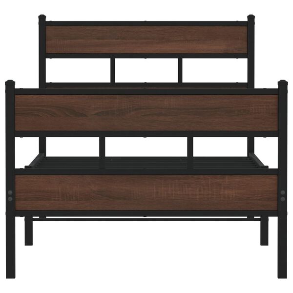 vidaXL Bed Frame Brown oak Steel Twin Bed Frame Rectangular Modern