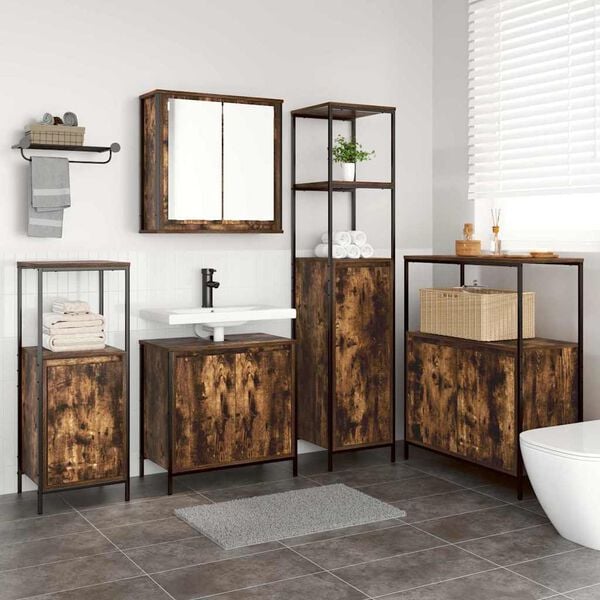vidaXL Bathroom Furniture Set with Shelf 5 pcs Smoked oak and Black