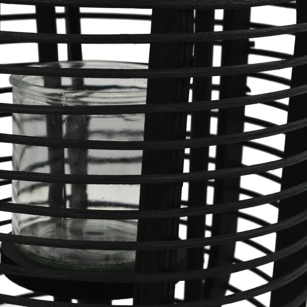 vidaXL Candle Holder Black Bamboo and Glass Standard Portable