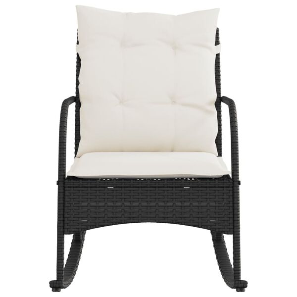 vidaXL Patio Rocking Chair with Cushions Black Poly Rattan