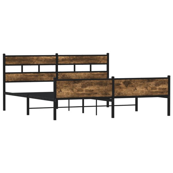 vidaXL Bed Frame Smoked Oak Steel, Engineered Wood 76.0 x 80.0 in