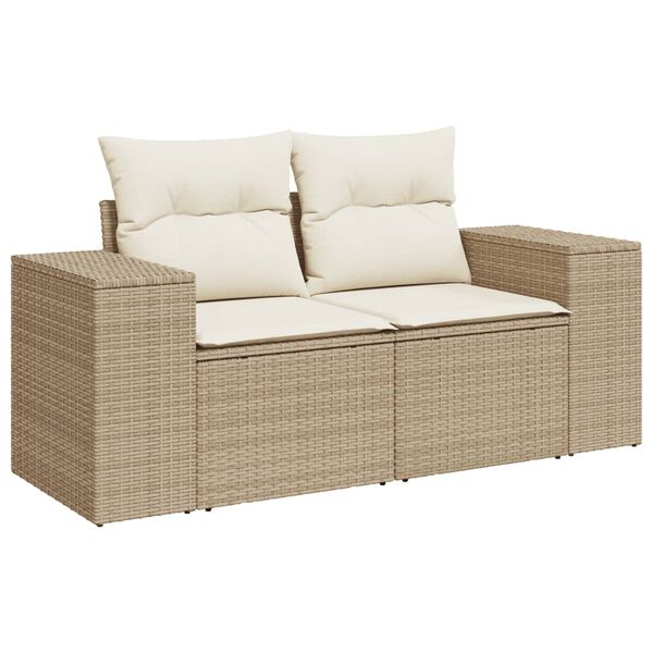 vidaXL 7 Piece Patio Sofa Set with Cushions Beige Poly Rattan