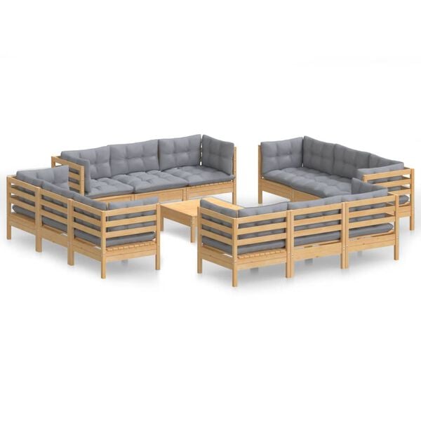 vidaXL Garden Lounge Set Grey Solid pine wood, fabric (100% polyester)
