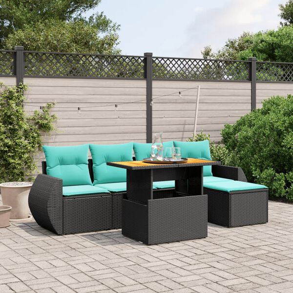 vidaXL 6 Piece Patio Sofa Set with Cushions Black Poly Rattan