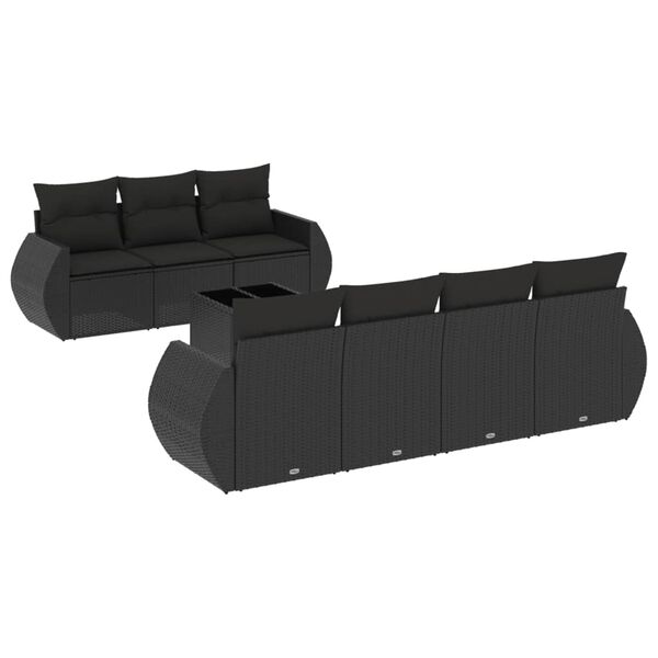 vidaXL Garden Sofa Set Black Poly Rattan Large Removable Covers