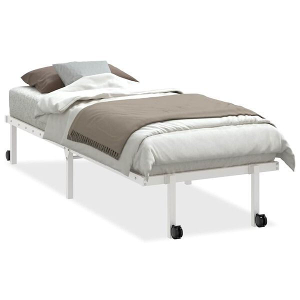 vidaXL Bed Frame White Steel Twin Foldable Bed Frame Rectangular