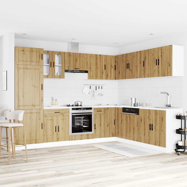 vidaXL Kitchen Cabinet Set Artisan Oak Engineered Wood and Glass
