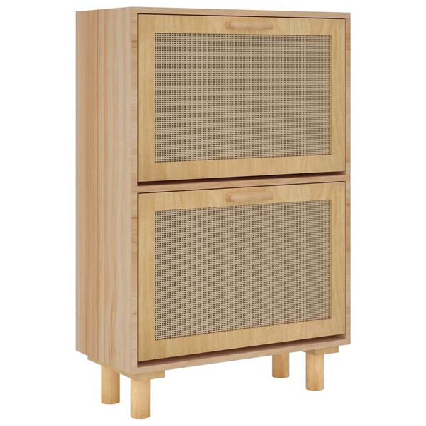 vidaXL Shoe Cabinet Brown 20.5x9.8x31.5" Engineered Wood&Natural Rattan