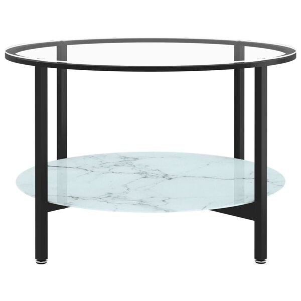 vidaXL Tea Table Black and White Marble Tempered Glass, Powder-Coated Iron