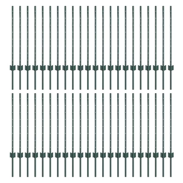 vidaXL Fence Posts Height Adjustable Manual 44 pcs Green 47.2" Steel