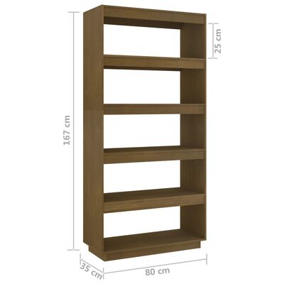 vidaXL Book Cabinet/Room Divider Honey Brown 31.5"x13.8"x65.7" Solid Wood Pine