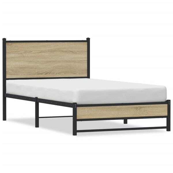 vidaXL Bed Frame Sonoma Oak Steel 42.1 x 79.9 in Modern Bed Frame