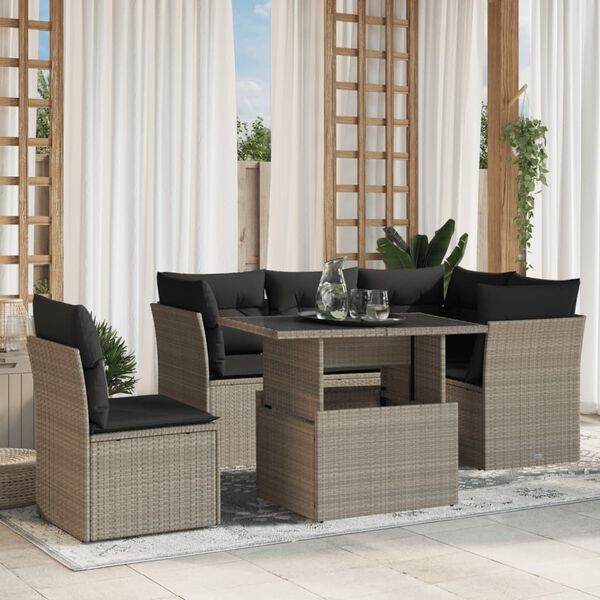 vidaXL Garden Sofa Set Light Grey Poly Rattan 6-piece set Modular