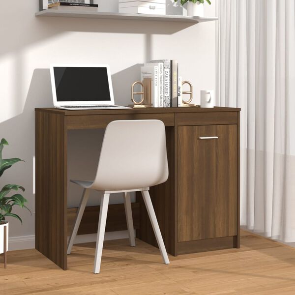 vidaXL Desk Brown Oak Engineered Wood Desk Rectangular Contemporary