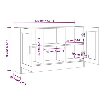 vidaXL Vitrine Cabinet Gray Sonoma 47.2"x12"x27.6" Engineered Wood