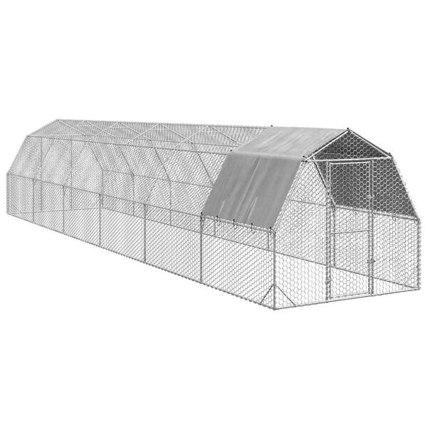 vidaXL Chicken Run Silver Galvanized Steel, PE (polyethylene) Large